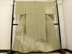 平和屋着物▽道行コート 雨コート 単衣 麻の葉地紋 葡萄鼠色 ロング丈