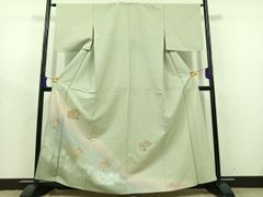 平和屋着物▽瑞穂紬 単衣 菱花文 反端付き 正絹 逸品 DAAT9855az