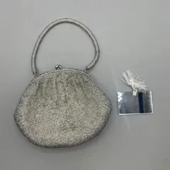 極美品　ビーズバッグ　ハンドバッグ　結婚式　パーティー　刺繍　がま口　フラワー　花　ヴィンテージ　90s クリア　シルバー