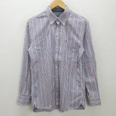 G■トミーヒルフィガー/TOMMYHILFIGER 長袖BDシャツ/ストライプ柄【L】紺赤青/men's/66【中古】■