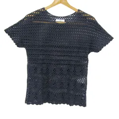 サマンサモスモスブルー ニット トップス 半袖 透かし編み サマーセーター SM2 レディース Fサイズ ネイビー Samansa Mos2 blue 【中古】