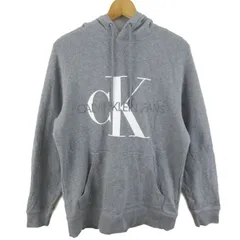 カルバンクラインジーンズ パーカー トップス プルオーバー スウェット コットン メンズ Mサイズ グレー×白 Calvin klein Jeans 【中古】