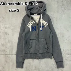 Abercrombie & Fitch アバクロ ヴィンテージ加工 ジップアップ パーカー S グレー NY ロゴ アップリケ フーディ スウェット MUSCLE ロゴタグ付 ★ ◇■