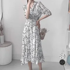 ワンピース 花柄 フレアワンピース春夏カシュクール風