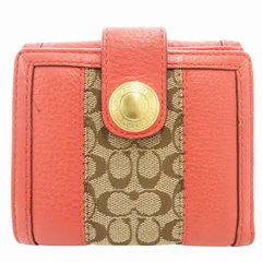 コーチ COACH シグネチャー 二つ折り財布 ウォレット キャンバス レザー ピンク系 ベージュ /GV ■GY99