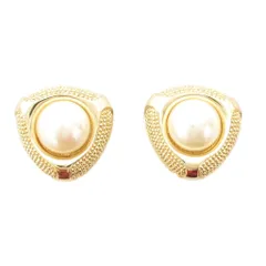 クリスチャンディオール Christian Dior イヤリング フェイクパール 三角 ゴールドカラー 白 ホワイト /AE ■GY47