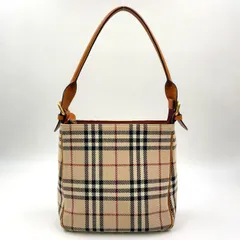 BURBERRY ノバチェック ワンショルダー レザー×ファブリック ベージュ×ライトブラウン ハンドバッグ ゴールド
