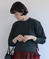 837y*bulle de savon ビュルデサボン コットン/ナイロン/ウール　アラン編み プルオーバー 緑のサムネイル
