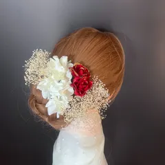 ha216 髪飾り 結婚式　卒業式　成人式 着物　振袖　ホワイト　レッド