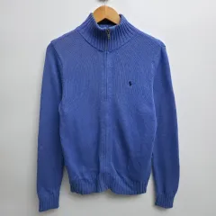 S ポロ ラルフローレン ブルー ニット ジップアップ カーディガン