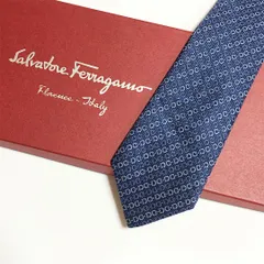 未使用級 サルヴァトーレフェラガモ Salvatore Ferragamo ネクタイ シルク100% ネイビーブルー / ブルー ガンチーニ柄 2511-419