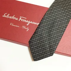 未使用級 サルヴァトーレフェラガモ Salvatore Ferragamo ネクタイ シルク100% ブラック / ブラウン ガンチーニ柄 2511-423