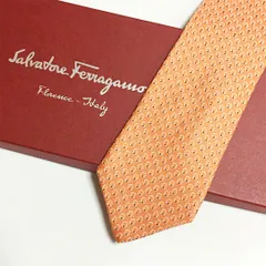 未使用級 サルヴァトーレフェラガモ Salvatore Ferragamo ネクタイ シルク100% オレンジ ガンチーニ柄 ドット 2511-425