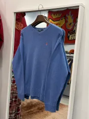 90-00s POLO RALPH LAUREN ポロラルフローレン Vネックニット (sky blue)