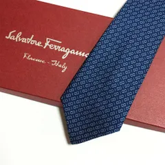 未使用級 サルヴァトーレフェラガモ Salvatore Ferragamo ネクタイ シルク100% ネイビーブルー / ライトブルー ガンチーニ柄 2511-430