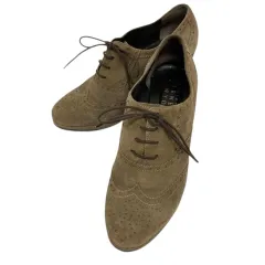 バーニーズニューヨーク BARNEYS NEW YORK パンプス ブーティ レースアップシューズ ウイングチップ スエード 36 1/2 ベージュ 茶 ブラウンのサムネイル