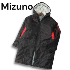 Mizuno ミズノ 秋冬★ ロゴ 総柄 中綿 ロング ベンチ コート 防寒 Sz.F メンズ 黒 トレーニング