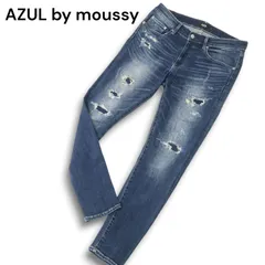 AZUL by moussy アズール マウジー ダメージ&リペア加工★ ストレッチ デニム スキニー パンツ ジーンズ Sz.XL メンズ