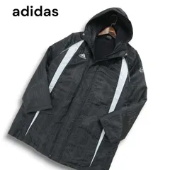 adidas アディダス 秋冬 裏ボア★ 中綿 ナイロン ストライプ フーディー ベンチ コート Sz.M　メンズ 黒 トレーニング