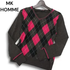 MK HOMME ミッシェルクラン オム 秋冬 ウール混★ アーガイル Vネック セーター ニット Sz.48 メンズ
