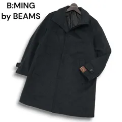 B:MING by BEAMS ビームス 秋冬★ タスマニア ウール チェック スタンドカラー コート Sz.S メンズ 黒