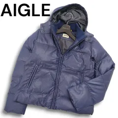 AIGLE エーグル 秋冬 SOFILETA★ ナイロン ボーダー フーディー ダウン ジャケット Sz.M メンズ ネイビー アウトドア