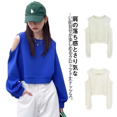 クロップドトップス スウェット プルオーバー オフショルダー 肩出し 長袖 レディース