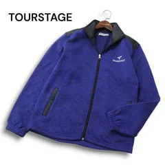 【美品】TOURSTAGE ツアーステージ ゴルフ 秋冬 裏起毛★ ロゴ フリース ニット ブルゾン ジャケット Sz.L メンズ 青