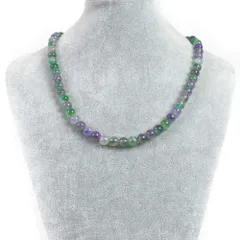 シンプルストーンネックレスカラージェード(グリーン×パープルMIX・染め)【丸玉】8mm【天然石ビーズパワーストーン】