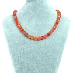 シンプルストーンネックレス カラージェード(オレンジ×ピンク・染め)【丸玉】10mm【天然石ビーズパワーストーン】
