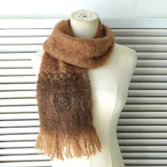 ロエベ アナグラム 刺繍 バイカラー モヘア マフラー ブラウン