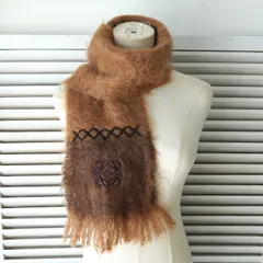 ロエベ アナグラム 刺繍 モヘア マフラー ブラウン