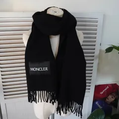 【BlackFriday限定割引5％オフ】モンクレール ロゴ ウール 大判 マフラー ブラック