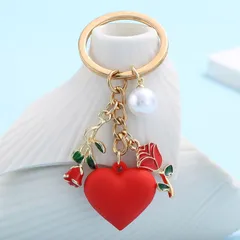 ハート バラ キーホルダー キーリング 薔薇 エレガント 棘 蕾 花 愛 儚さ 恋愛運 良縁 ロマンス 華やか カジュアル ギフト ペア 贈り物 贈りもの 新品