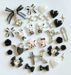 No.368　ネイルパーツ　地雷系　女児　黒リボン　セット