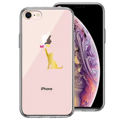 iPhone7 iPhone8 ケース クリア 蝶々 にゃんこ 猫 ネコ ゴールド スマホケース 側面ソフト 背面ハード ハイブリッド