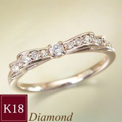 K18✨ダイヤ0.04ct付き✨ウェーブデザイン✨シャープリング✨デーリー 