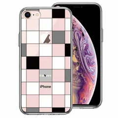iPhone7 iPhone8 ケース クリア ブロック チェック 白 黒 スマホケース 側面ソフト 背面ハード ハイブリッド
