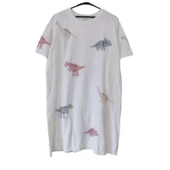 RE261【美品】gelato pique（ジェラートピケ）恐竜柄半袖ワンピース　ダイナソー　部屋着　ルームウェア　アイボリー　オフホワイト　レディース　ワンサイズ　フリーサイズ　　ふわふわ　オシャレ　高級