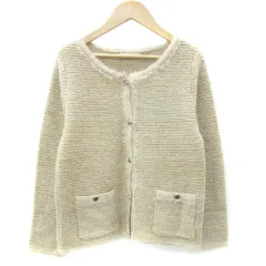 スピック&スパン Spick&Span カーディガン ミドル丈 ラウンドネック ウール混 モヘヤ混 ライトブラウン 薄茶 /YM36