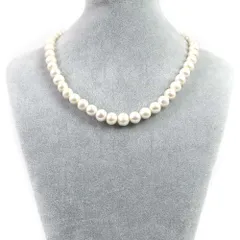 シンプルストーンネックレス淡水パール（ホワイト）【ポテト】10～11mm【天然石ビーズパワーストーン】