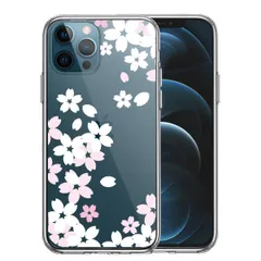 iPhone12Pro ケース クリア 桜 ホワイト スマホケース 側面ソフト 背面ハード ハイブリッド