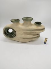 花器 花瓶 クリーム色 模様有り 磁器製 変形 花台 窯 工房 池坊 フラワーベース 水盤 華道具 シンプル 生花 華道 手作り 大型 アンティーク  レトロ インテリア ビンテージ 昭和 24428四つ葉[YT00553]