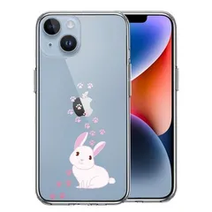 iPhone14 ケース クリア うさぎ フットプリント スマホケース 側面ソフト 背面ハード ハイブリッド 