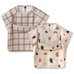 [GoUseGo] お食事エプロン ベビー 半袖 離乳食エプロン 2枚セット 防水 食事用エプロン 防水 赤ちゃん 食事スタイ 女の子 男の子 幼児用 エプロン 1歳 2歳 3歳 4歳 5歳 6歳 スモック 子供 キッズ 保育園 幼稚園用 1