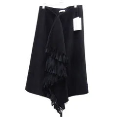 新品 定価133.920円☆BALENCIAGA バレンシアガ 18AW アルパカ混 ウールフリンジ スカート ブラック カスケード ドレープ イタリア製のサムネイル