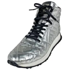 フェンディ FENDI ズッカ柄 ハイカット スニーカー 靴 スニーカー レザー シルバー メンズ 【中古】