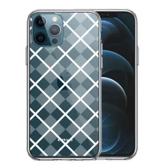 iPhone12Pro ケース クリア 格子柄 アペンド チェック ホワイト スマホケース 側面ソフト 背面ハード ハイブリッド