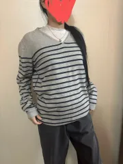 ZARA マン ストライプ ニット グレー