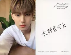 【中古】コレクションカード(男性) SEVENTEEN/MINGYU(ミンギュ)/印刷メッセージ入り・背景白/CD「JAPAN 1ST SINGLE『Happy Ending』」(CARAT盤)封入特典フォトカードE